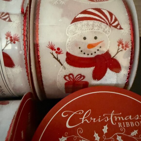 4 NEW Holiday Adorable Snowman Wired Edge Ribbon - 2.5” x 30 Ft each - Picture 3 of 4